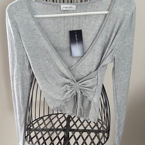 Long Sleeve Crop Blouse with Tie Front